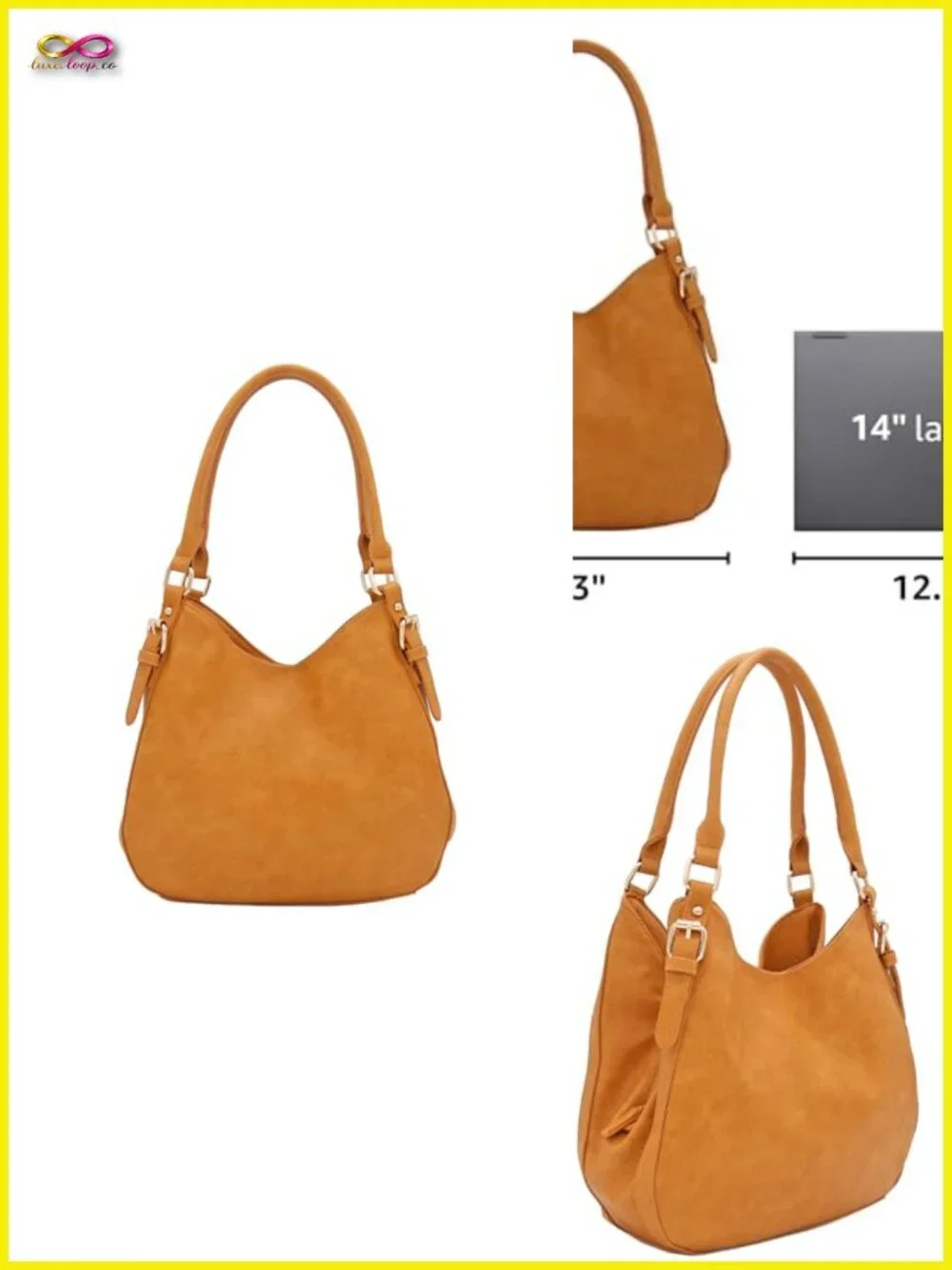 Faux Leather Medium Hobo Bag with 3 Compartments